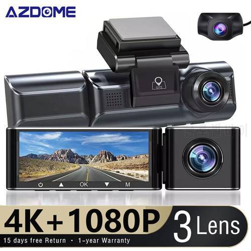 AZDOME M550 3 Camera 4K+1080P+1080P Car DVR GPS WiFi Logger Night Vision Dash Cam with Rearview Lens 3 Channel Car Camcorder