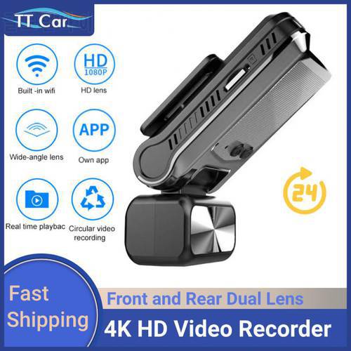 24H WiFi Dash Cam 4K Car Camera DVR Car Video Recorder Front and Rear View Dual Lens Parking Monitor Night Vision Loop Recording