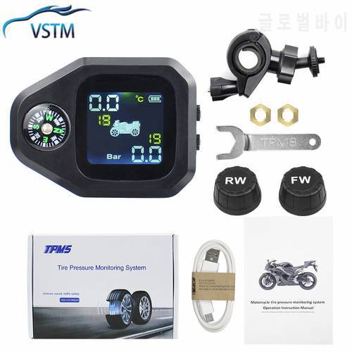 2022 NEW USB Solar Charging Motorcycle TPMS Motor Tire Pressure Tyre Temperature Monitoring Alarm System Free Shipping