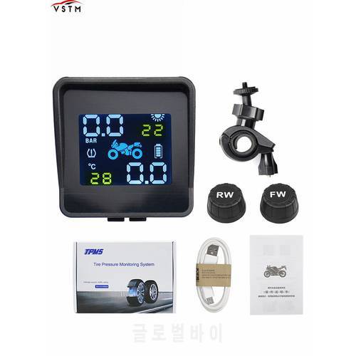 Overseas USB Solar Charging Motorcycle TPMS Motor Tire Pressure Tyre Temperature Monitoring Alarm System with 2 External
