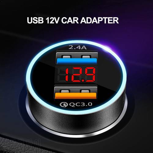 Car Charger 3.1A Digital Display Dual USB Car Charger QC 3.0 USB 12V Car Adapter Cigarette Lighter Voltage Meter Temperature/Vol