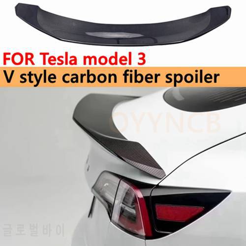 2017-2020 v style spoiler suitable for Tesla Model 3 high quality real carbon fiber rear spoiler trunk lid auto parts