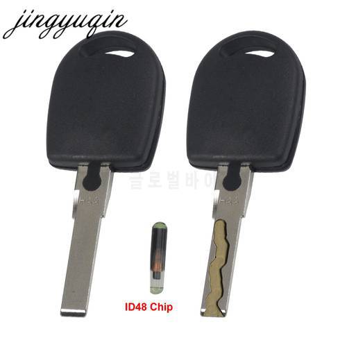 Jingyuqin Cut/Uncut Transponder Key Case With ID48 chip For VW Polo Golf for SEAT Ibiza Leon for SKODA Octavia Chip shell
