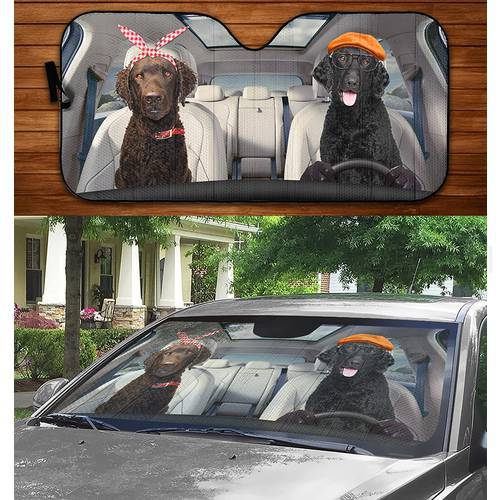 Cute Poodle Dog Couple Car Sunshade Auto Parts Front Windshield Visor car windshield sunshades