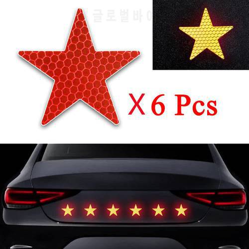 6pcs Night reflective stickers five-pointed star reflective warning stickers personalized car scratches decorative stickers
