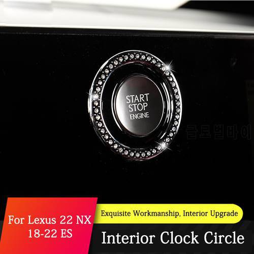 TAJIAN Car Alloy Clock Circle 1Pc Engine Start Trim Frame With Rhinestone Quartz Watch Ring Ornament For Lexus 22 NX/18-22 ES