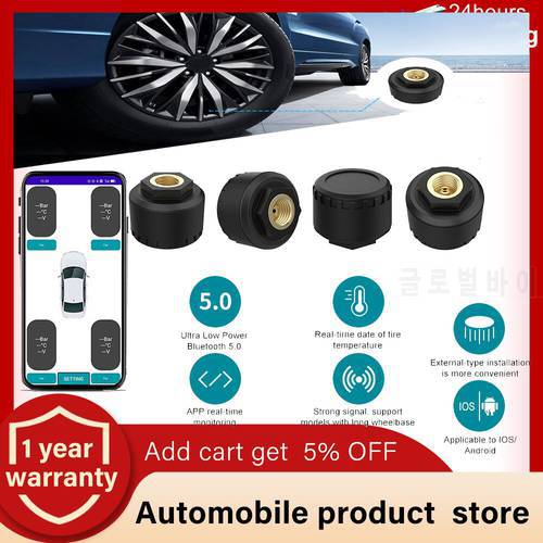 4PCS Bluetooth 5.0 Car Tire Pressure Sensors TPMS Smart Alarm Tyre Monitoring Tools Auto Accessories With 2/3/4 Sensors For lOS