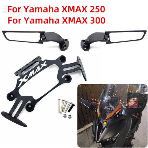 For Yamaha XMAX 300 400 125 250 2017 2018 Motorcycle GPS Bracket Mobile Phone Navigation Plate Holder Side Rearview Mirrors Set