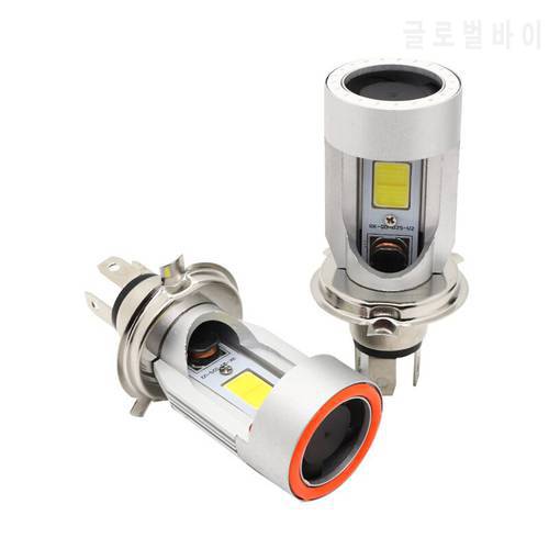 1PC H4 LED Motorcycle Headlight Ba20d HS1 H6 Scooter Motorbike Headlamp Light Bulb DRL Accessories 12V White Blue/Red Angel Eye