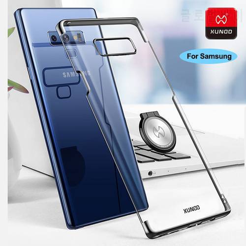 Luxury Transparent Plating Hard Case New For Samsung Galaxy Note9 S9 S8 Plus Phone Finger Ring Cover Case Magnetic car holder