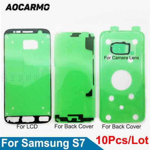 Aocarmo 10Pcs/Lot LCD Screen Display+Back Battery Frame Cover +Camera Lens Sticker Full Set Adhesive Tape For Samsung Galaxy S7