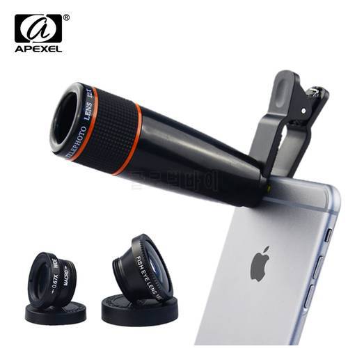 10PCS/LOT Universal Camera Phone Lens Kit 12XTelephoto Lens+ Wide Angle & Macro+ Fisheye Fish eye Lens for iPhone Samsung HTC
