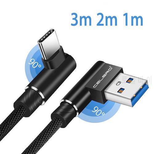 90 Degree Right Angle Usb Type C Cable 3m 2m Cabo Tipe C Game For Xiaomi Mi 12 11 Samsung Galaxy S22 S21 S20 Ultra Note 20 Plus