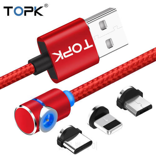TOPK AM30 90 Degree Magnetic Cable LED Magnet Charger Cable for iPhone Xs Max X 8 7 5 & Micro USB Cable & USB Type-C USB C