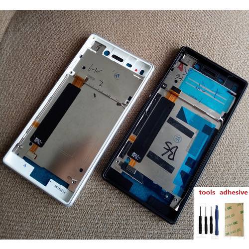 For Sony Xperia M4 Aqua E2303 E2333 E2353 Housing Front LCD Bezel Plate Frame Chassis + Dust Plug Port Cover + Sticker