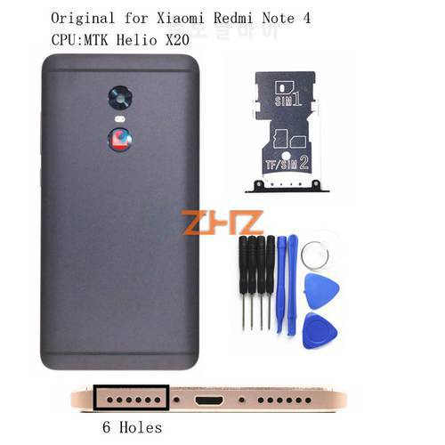 Original For Xiaomi Redmi Note 4 MTK Battery Back Cover Rear Door Housing + Side Key Card Tray Holder Replacement Spare Parts