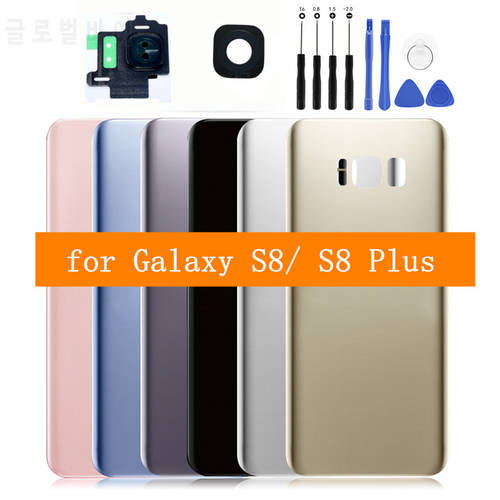 for Galaxy S8 Plus G955 Battery Back Cover for Samsung Galaxy S8 G950 Glass Rear Door Housing Cover + Camera Glass Lens Frame