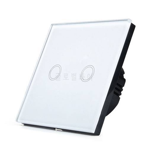 Minitiger EU/UK Standard AC 220-250V White Luxury Glass Panel 2 gang 1 way Touch Wall Sensor Light Switch