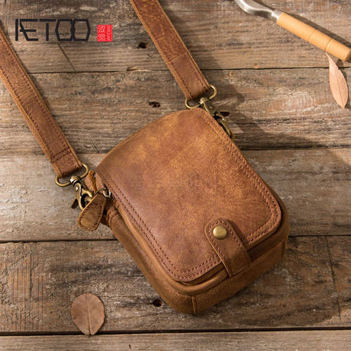 AETOO 2017 Retro mobile phone pockets male handmade leather Messenger mini casual bag scrub leather leather bag shoulder bag