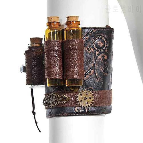 Women /Men Gothic Retro Floral Carving PU Leather with Gear Hand Made Steampunk Armband/ Wristband Costume Accessories