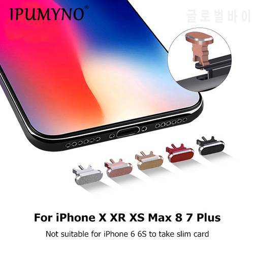 2 IN 1 Metal Aluminum Dust Plug Sim Card Tray Pin Mobile Phone Gadgets Charger Port For IPhone 12 11 Pro X XR XS Max 8 7 Plus