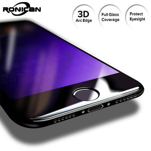 RONICAN 9H 3D Full Cover Anti Blue Light Tempered Glass Screen Protector for iPhone 7 plus Curved Film Soft Edge for iphone 7