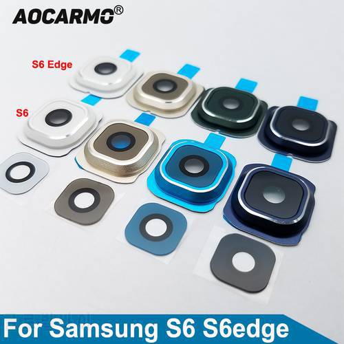 Aocarmo Rear Back Camera Lens Glass Cover + Metal Ring Frame + Adhesive Sticker For Samsung Galaxy S6 S6edge Edge G9200 G9250