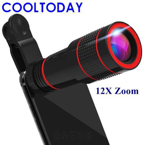 Tongdaytech 12X Zoom Optical Phone Lens Portable Mobile Phone Telescope Lens With Clip For Iphone X 8 7 Samsung Huawei