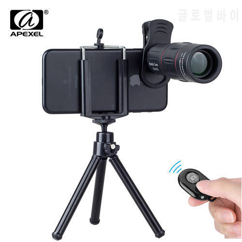 APEXEL Mobile Phone Lenses 18X Telescope Monocular Zoom Camera Lens for iPhone 7 Samsung s8 with tripod&Bluetooth remote control