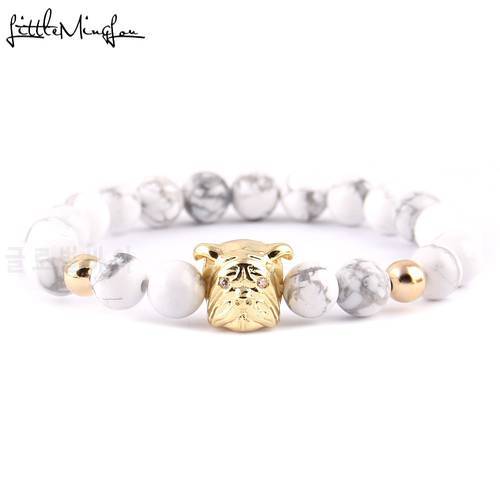 Little MingLou Cute Animal Bulldog bracelet Luxury charm women bracelets & bangles White Stone Beads Bracelet for men Jewelry