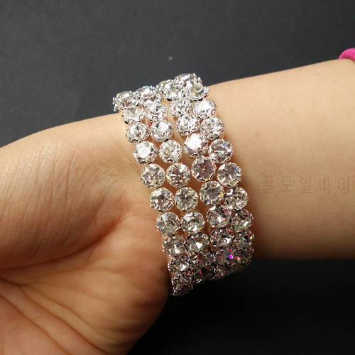 4 Rows Big Crystal Bangle Bracelet Silver Plated and Gold Color Bridal Wedding Jewelry Women Fashion Bracelets