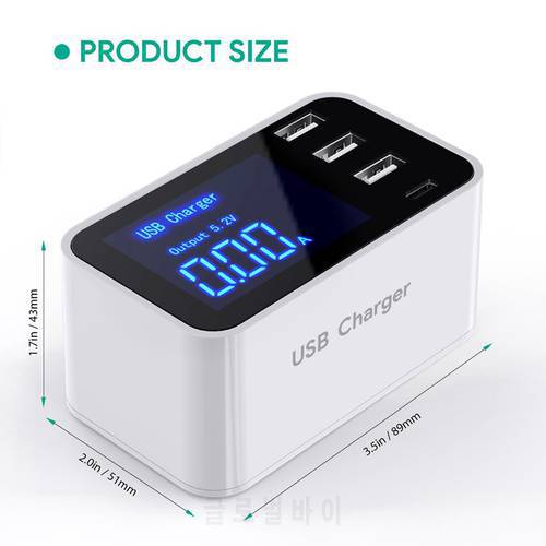 Quick Charge Smart Mobile Phone USB Charger 3 Port USB Type C Fast Charging Charger Wall Power Adapter Led Display Desktop Strip