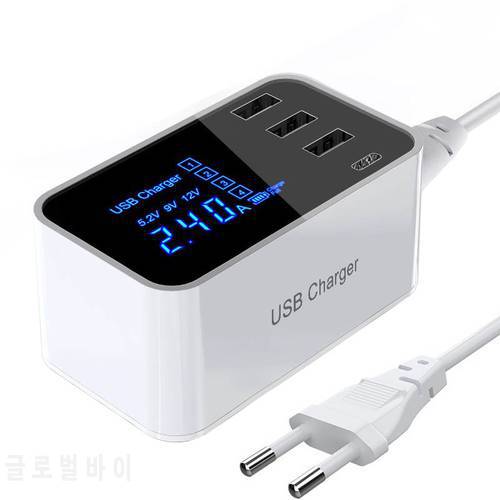 Quick Charge Smart 3 Port +USB-C Charger HUB USB Type C Fast Charging Wall Charger Led Display Adapter Desktop Strip Charger