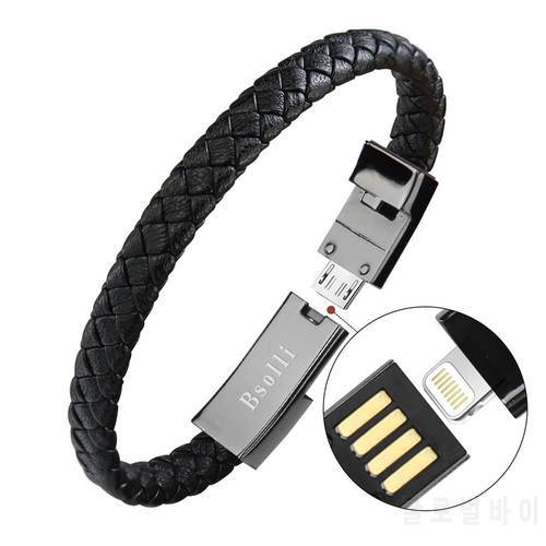 Portable Sports Leather Usb Bracelet Quick Charger Date Line Cable Just for IPhone 5 For Iphone 6 For IPhone 7 Plus