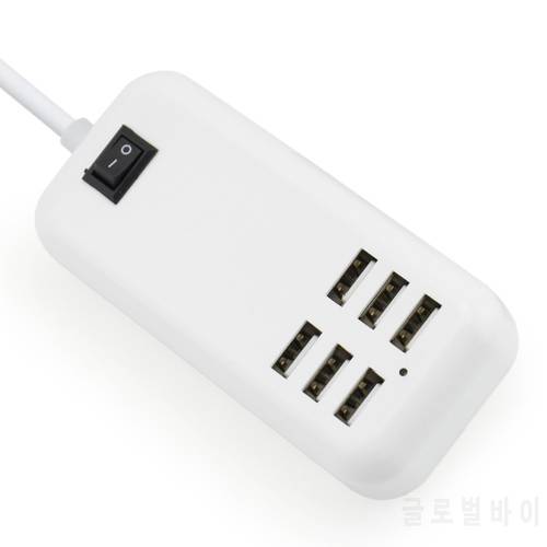 New Universal 20W 6 Ports USB US EU Plug Wall Charger for iPhone Cell Phone Charger Station Multi Ports with 1.5m Cable