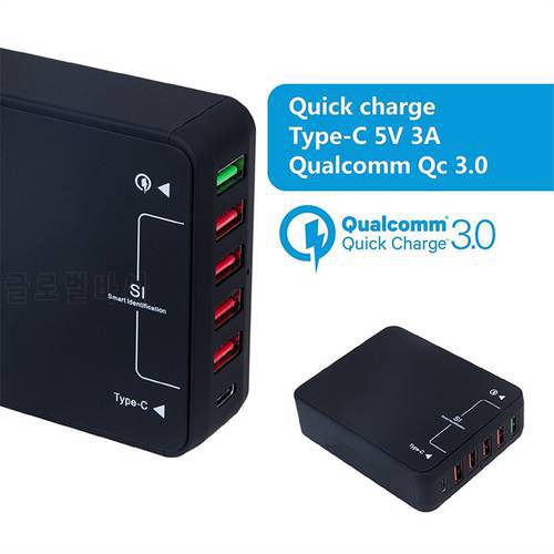Multi Port QC 3.0 5-Port USB Charger+Type C Ports USB Wall Fast Charger Power Adapter for Samsung/HuaWei/Iphone Mobile Phone