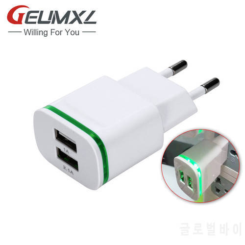 GEUMXL LED Light EU Dual USB Charger 5V 2A Fast Wall Adapter Mobile Phone Charging For iPhone 5 6 7 iPad Samsung Xiaomi Huawei