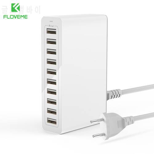 FLOVEME 10 Ports USB Charger Smart Desktop Chargers for Smartphone and Tablets Mobile Phone Travel Charger Adapter EU/US Plug