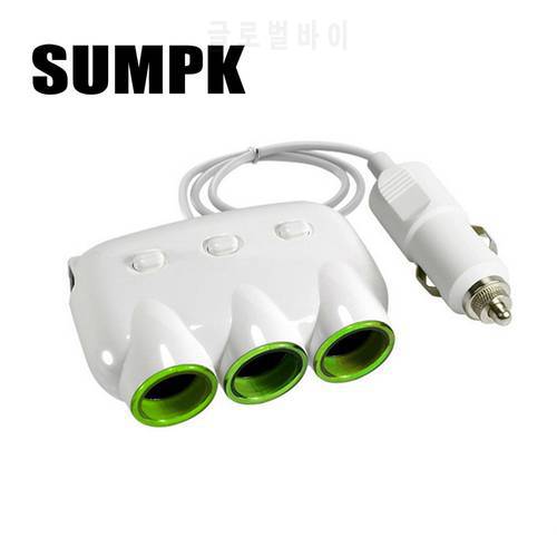 SUMPK 5V3.1A Multi-purpose car charger 3-Socket Cigarette Lighter Adapter Dual USB Universal Car-charger for iPhone for Samsung