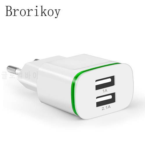 LED Light Mobile Phone Charger 2 Ports USB 5V 2A EU Plug Wall Adapter Device Micro Data Charging For iPhone 4 5 6 iPad Samsung