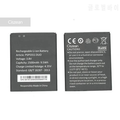 Ciszean 1pcs PSP5551 DUO 2500mAh Smart Mobile Phone Replacement Battery For Prestigio Grace S5 LTE PSP 5551 DUO Free Shipping