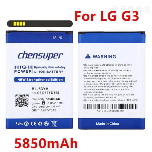 2019 NEW 100% BL-53YH Phone Battery For LG G3 D855 D850 D858 D859 F460 Real 6350mAh High Quality Mobile Replacement Battery