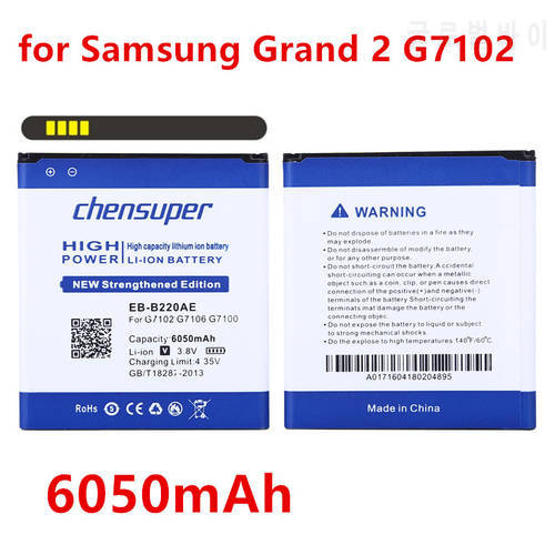 NEW EB-B220AC EB-B220AE Battery 6050mAh For Samsung Galaxy Grand2 G7108 G7102 G7109 I9295 i9507V EB-B220AE G7106 Grand 2 Battery