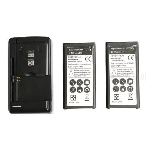 Ciszean 2x 3500mAh BV-T5C 3.8VDC Replacement Phone Battery + Universal USB Wall Charger For Nokia Microsoft Lumia 640 RM-1073
