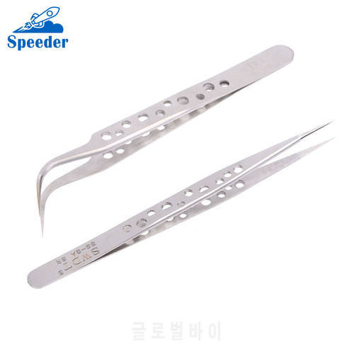 2PCS Secure Grip Tweezers Set Stainless Steel Precision Straight Pointed Curved Tweezers for Mobile Phone Repair Tools Kit