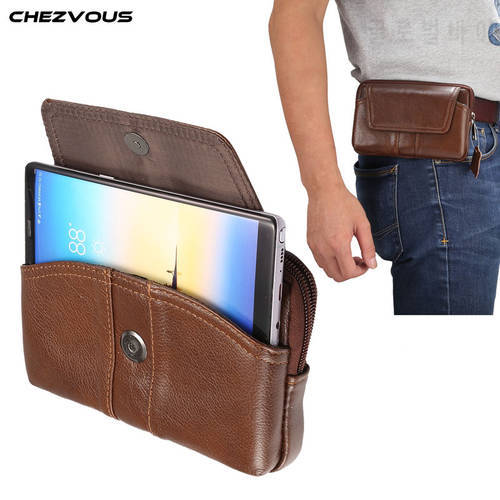 CHEZVOUS Genuine Leather Waist Packs Fanny Pack Belt Bag Phone Pouch Bags Travel Waist Pack Male Waist Bag Leather Pouch 6.0&39&39