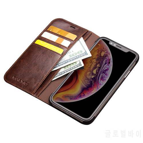 QIALINO Luxury Ultrathin Case for iPhone X/Xs Genuine Leather Fashion Flip Bag Cover for iPhone Xs Max Card Slot for 6.5 inch
