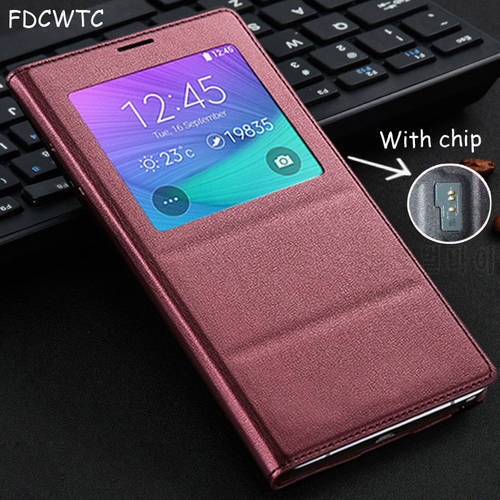 Flip Cover wallet Leather Phone Case For Samsung Galaxy Note 4 Smart View Note4 SM N910 N910F N910H SM-N910F With Original Chip
