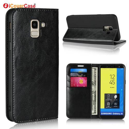 Luxury Real Genuine Leather Wallet Case For Samsung Galaxy J6 2018 J600F Flip Cover Card slot Stand Protect Case for Galaxy J6