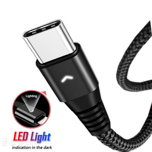 LED Lighting USB Type C Chargeur Cable Long Short Quick Fast Charging USBC Data Sync Cabel Cord for Mobile Phone Samsung Xiaomi